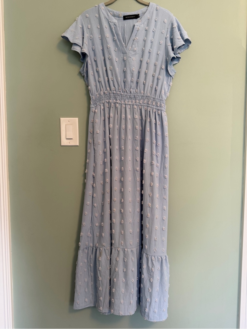 Merokeety Light Blue Midi Dress with Smocked Waist